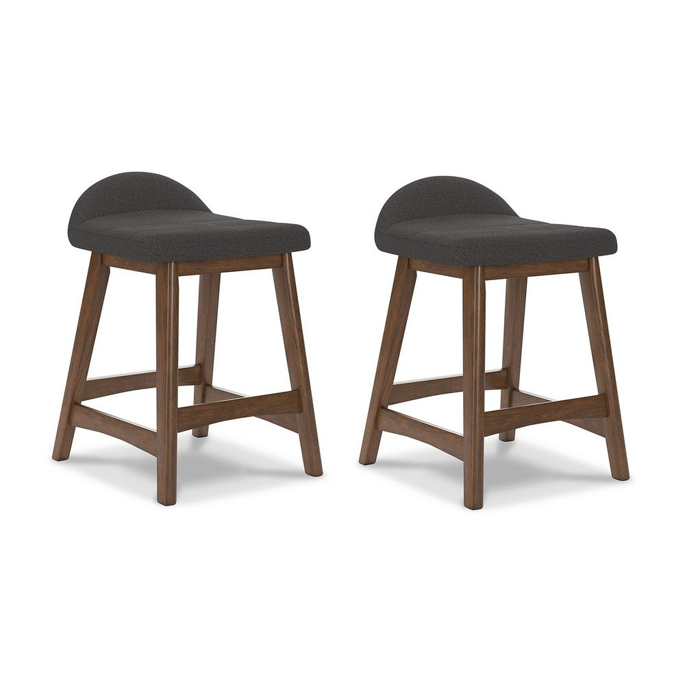 Jeyn Counter Stool with Footrest Set of 2, Brown Wood, Charcoal Gray -BM329759