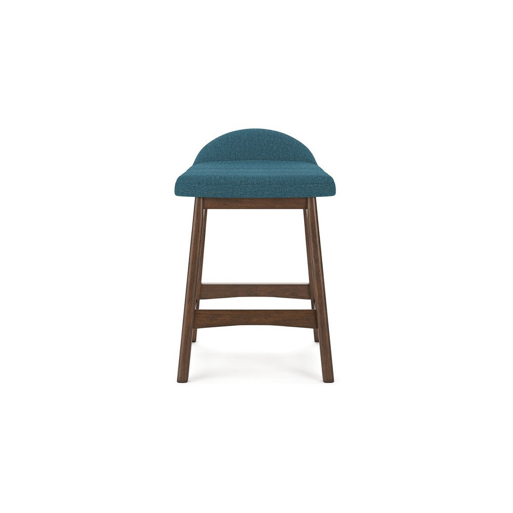 Jeyn Counter Stool with Footrest Set of 2, Brown Hardwood, Blue Seat -BM329760