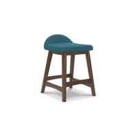 Jeyn Counter Stool with Footrest Set of 2, Brown Hardwood, Blue Seat -BM329760