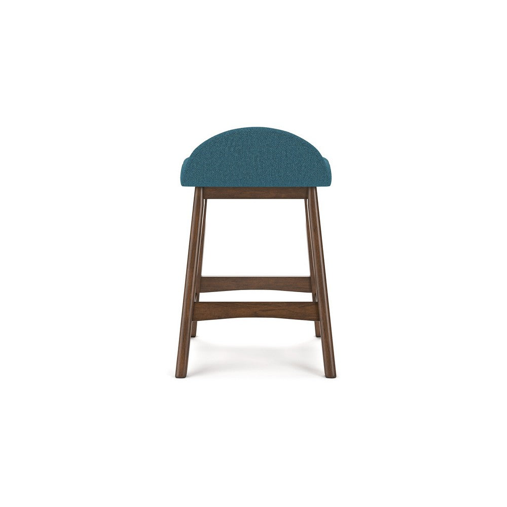 Jeyn Counter Stool with Footrest Set of 2, Brown Hardwood, Blue Seat -BM329760