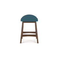 Jeyn Counter Stool with Footrest Set of 2, Brown Hardwood, Blue Seat -BM329760