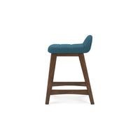 Jeyn Counter Stool with Footrest Set of 2, Brown Hardwood, Blue Seat -BM329760