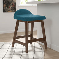 Jeyn Counter Stool with Footrest Set of 2, Brown Hardwood, Blue Seat -BM329760