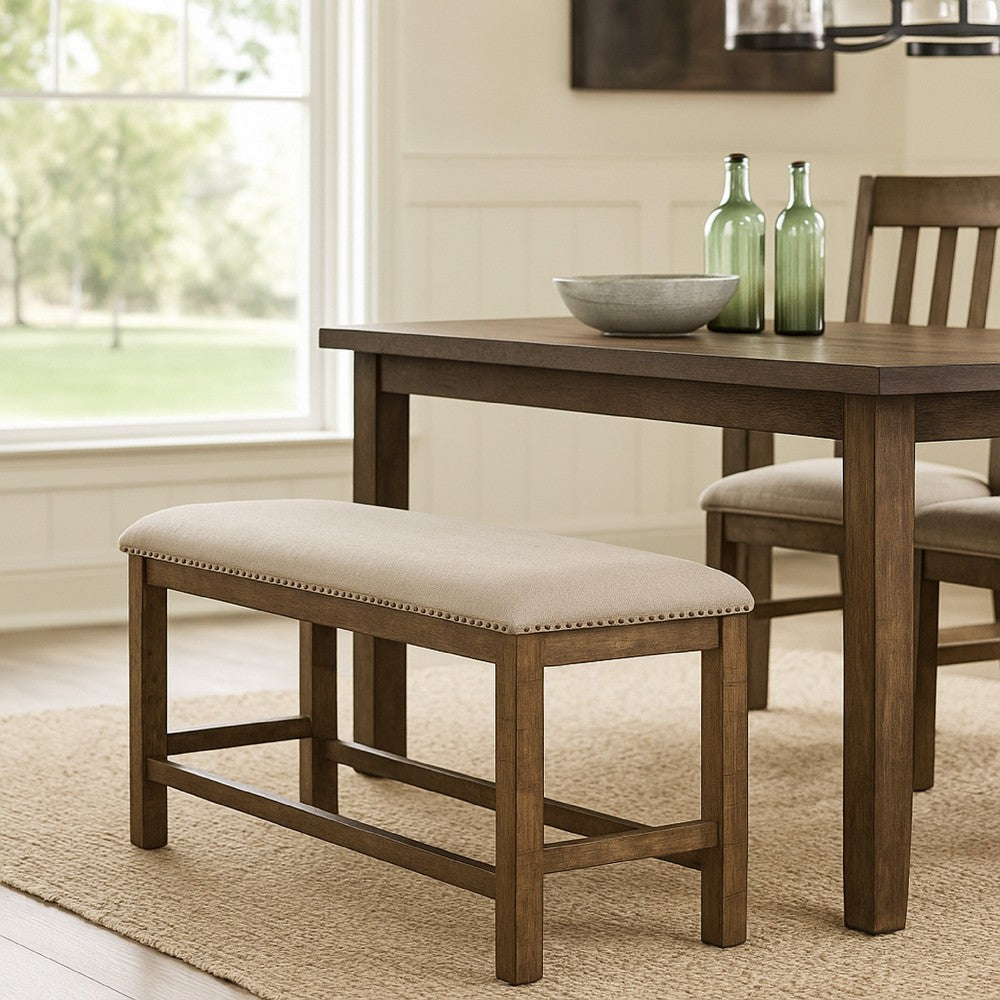 Chip Counter Height Bench, Nailhead Trim and Footrest, Nutmeg Wood -BM329766