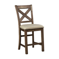 Chip Counter Height Chair Set of 2, Distress Nutmeg Wood, Polyester -BM329767