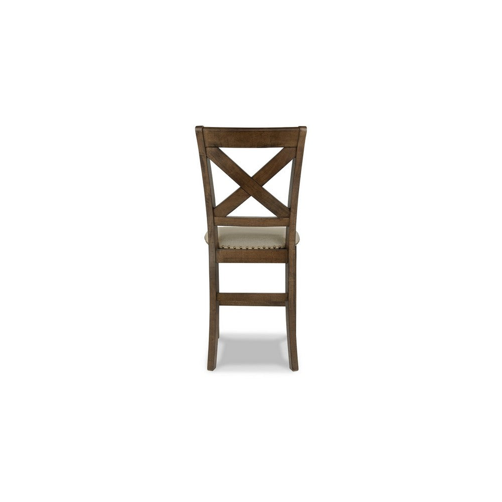 Chip Counter Height Chair Set of 2, Distress Nutmeg Wood, Polyester -BM329767