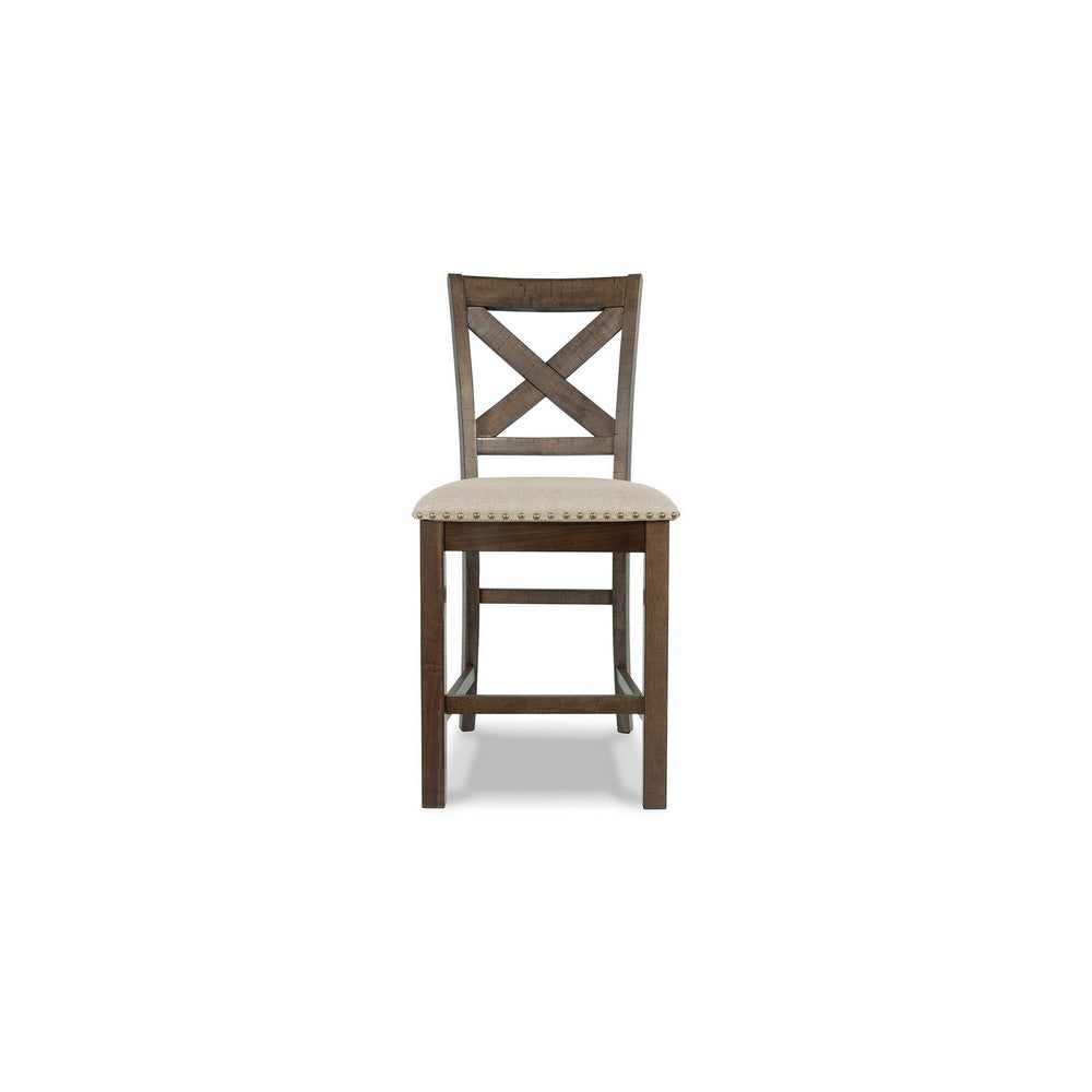 Chip Counter Height Chair Set of 2, Distress Nutmeg Wood, Polyester -BM329767