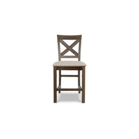 Chip Counter Height Chair Set of 2, Distress Nutmeg Wood, Polyester -BM329767