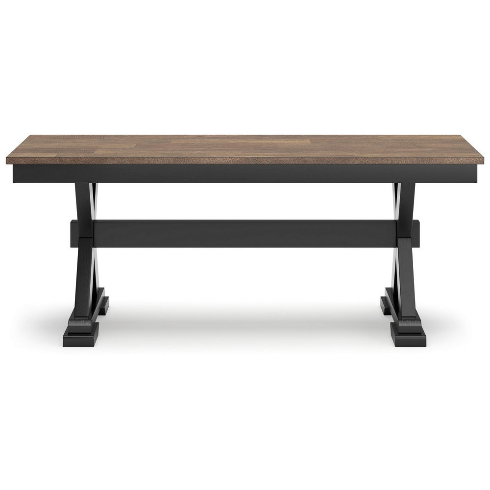Fleur Large Dining Room Bench, 48 Inch Brown Seat, Black Wood Frame -BM329770