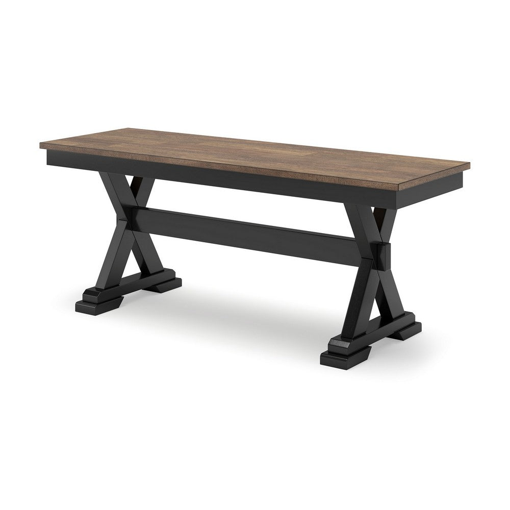 Fleur Large Dining Room Bench, 48 Inch Brown Seat, Black Wood Frame -BM329770