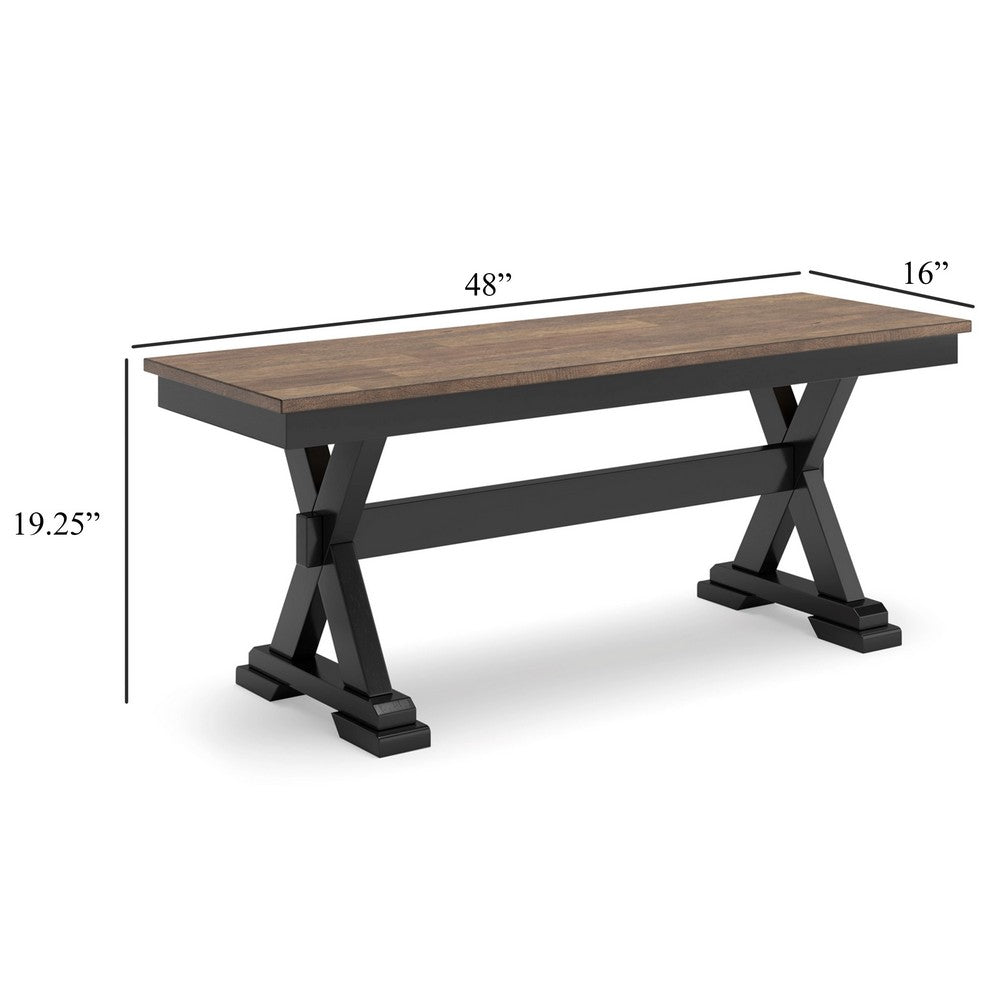 Fleur Large Dining Room Bench, 48 Inch Brown Seat, Black Wood Frame -BM329770