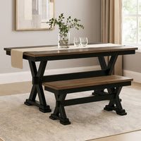 Fleur Large Dining Room Bench, 48 Inch Brown Seat, Black Wood Frame -BM329770