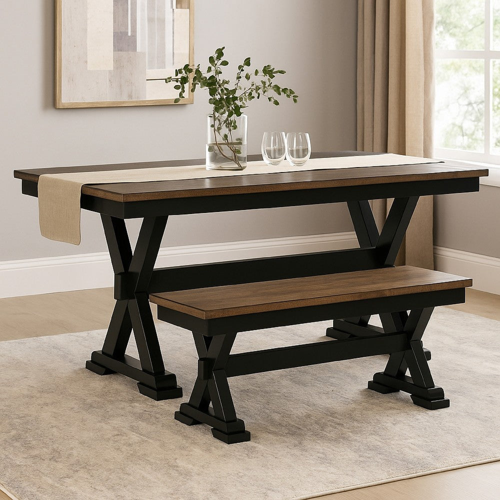 Fleur Large Dining Room Bench, 48 Inch Brown Seat, Black Wood Frame -BM329770