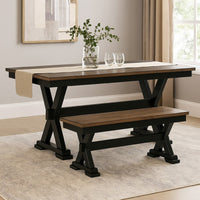 Fleur Large Dining Room Bench, 48 Inch Brown Seat, Black Wood Frame -BM329770