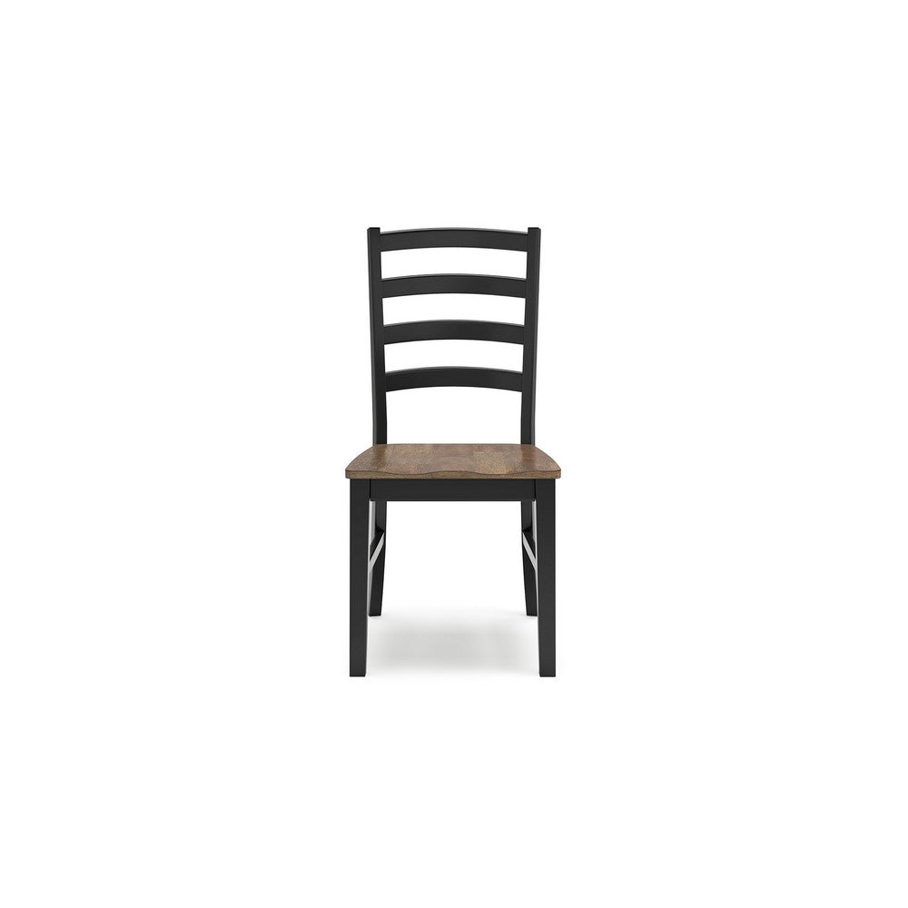Fleur Dining Side Chair Set of 2, Black Ladderback, Brown Solid Wood -BM329771