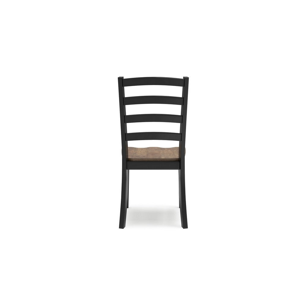 Fleur Dining Side Chair Set of 2, Black Ladderback, Brown Solid Wood -BM329771