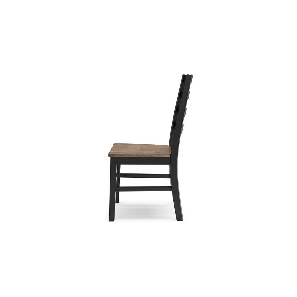 Fleur Dining Side Chair Set of 2, Black Ladderback, Brown Solid Wood -BM329771