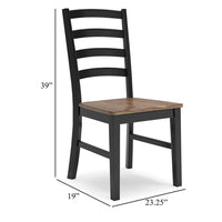 Fleur Dining Side Chair Set of 2, Black Ladderback, Brown Solid Wood -BM329771