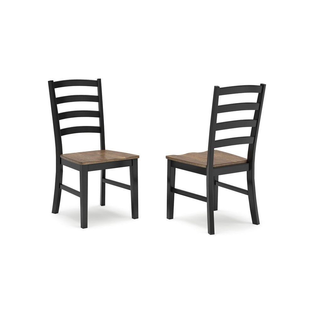 Fleur Dining Side Chair Set of 2, Black Ladderback, Brown Solid Wood -BM329771