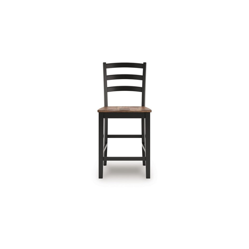 Fleur Counter Height Chair, Brown Contoured Seat, Black Solid Wood -BM329772