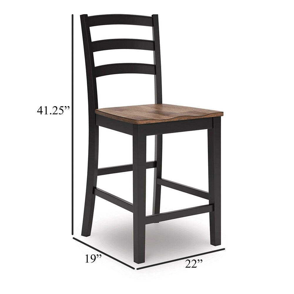 Fleur Counter Height Chair, Brown Contoured Seat, Black Solid Wood -BM329772