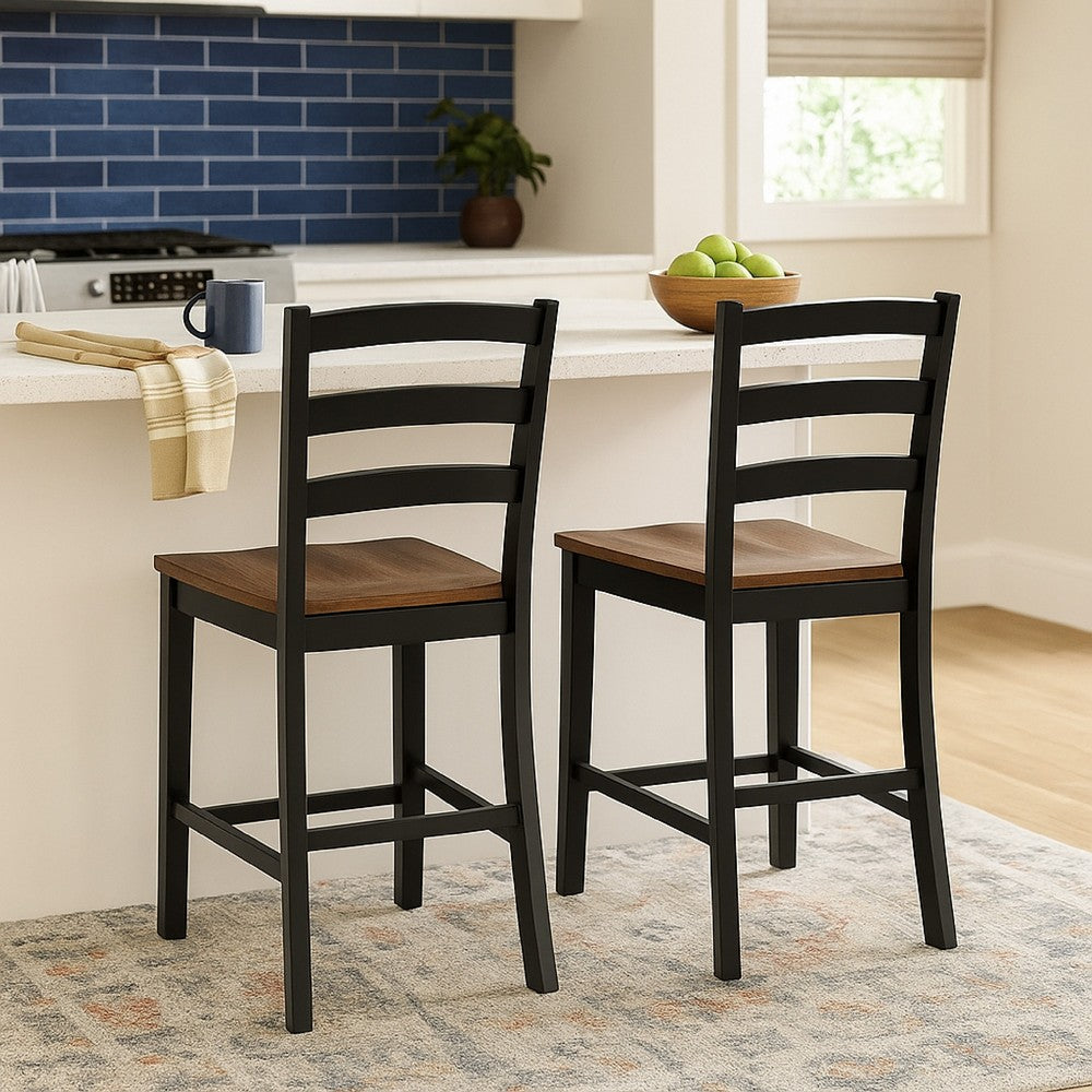 Fleur Counter Height Chair, Brown Contoured Seat, Black Solid Wood -BM329772