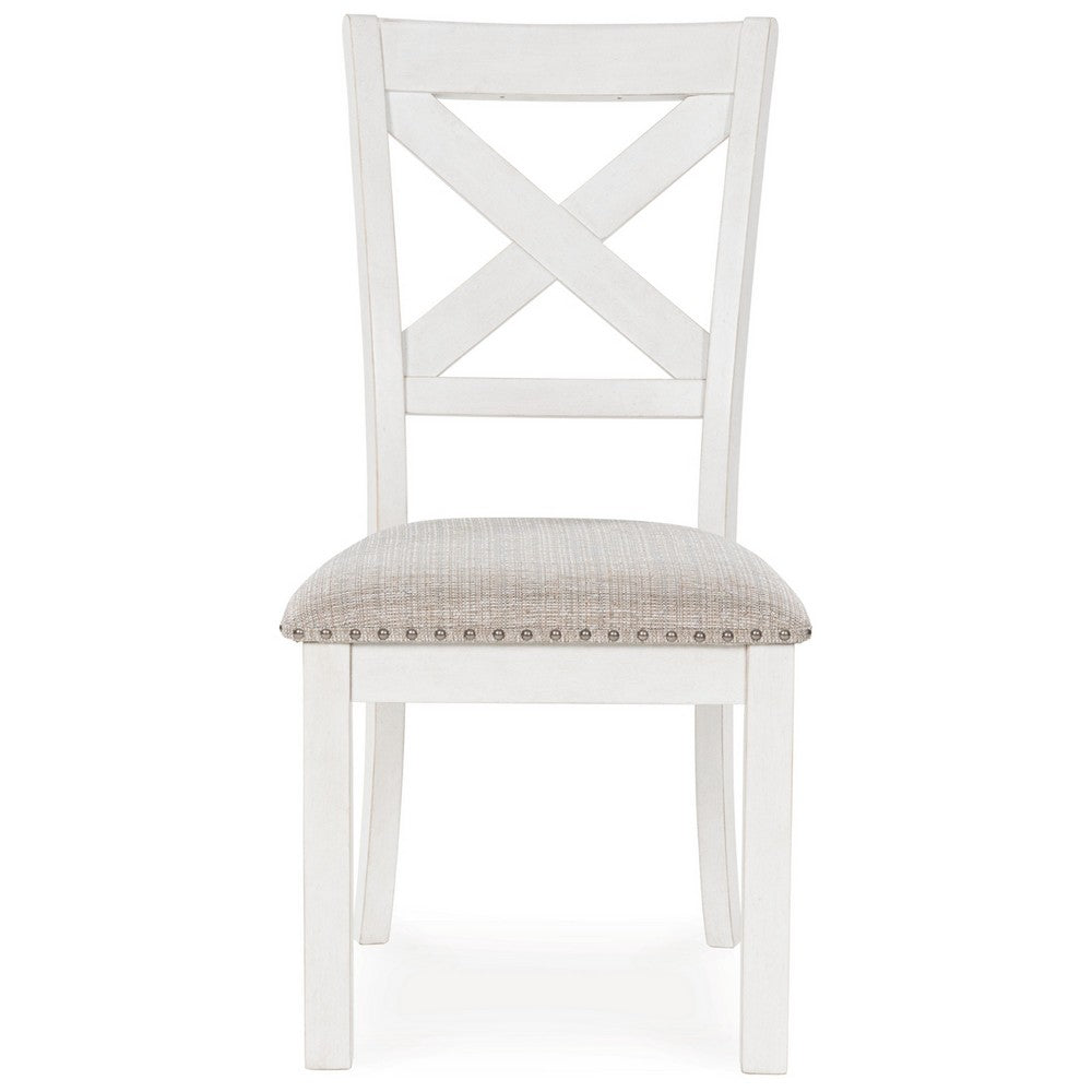 Lea Dining Side Chair Set of 2, Classic White Wood, Gray Polyester -BM329776