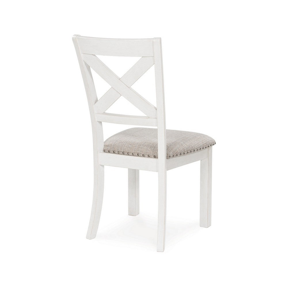 Lea Dining Side Chair Set of 2, Classic White Wood, Gray Polyester -BM329776