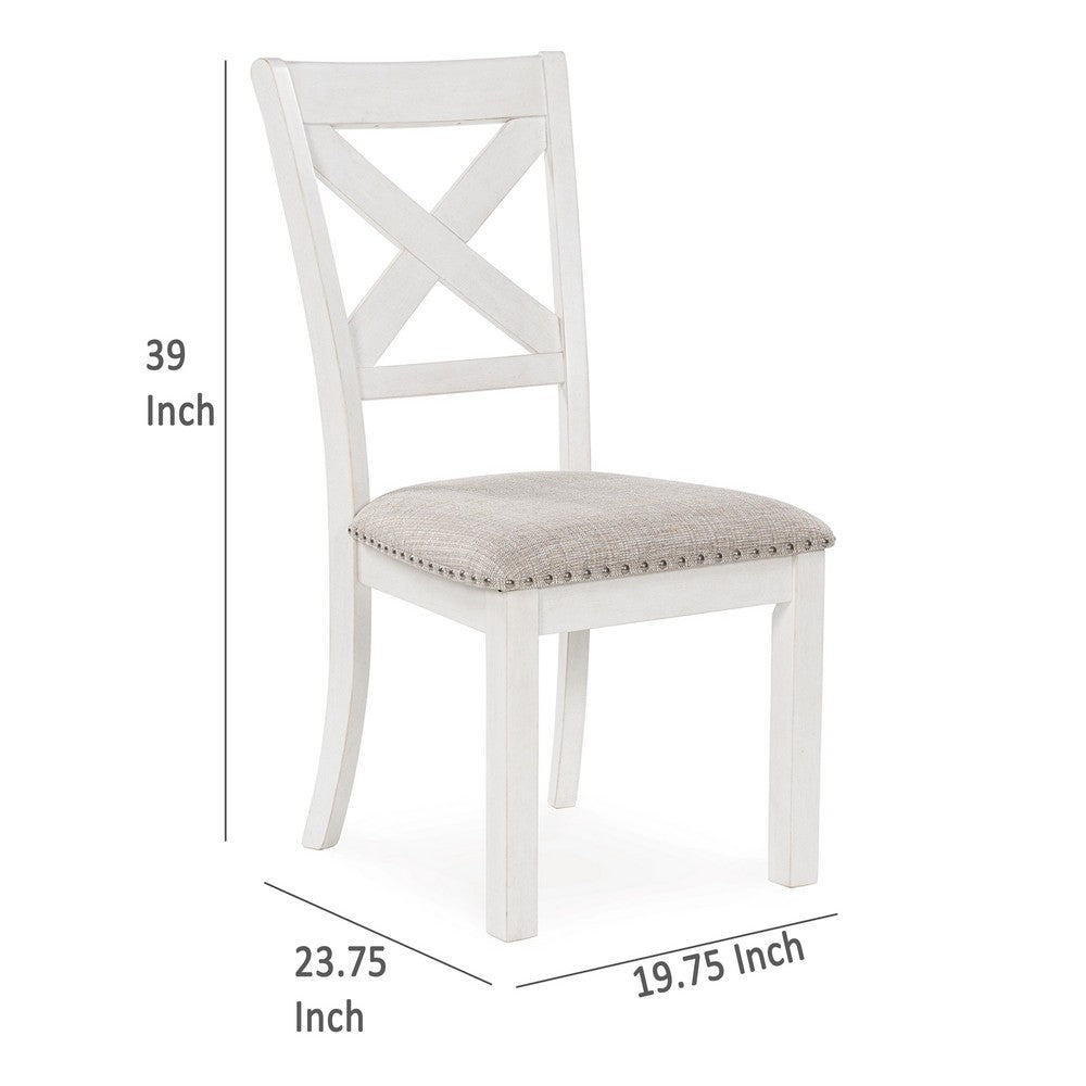 Lea Dining Side Chair Set of 2, Classic White Wood, Gray Polyester -BM329776