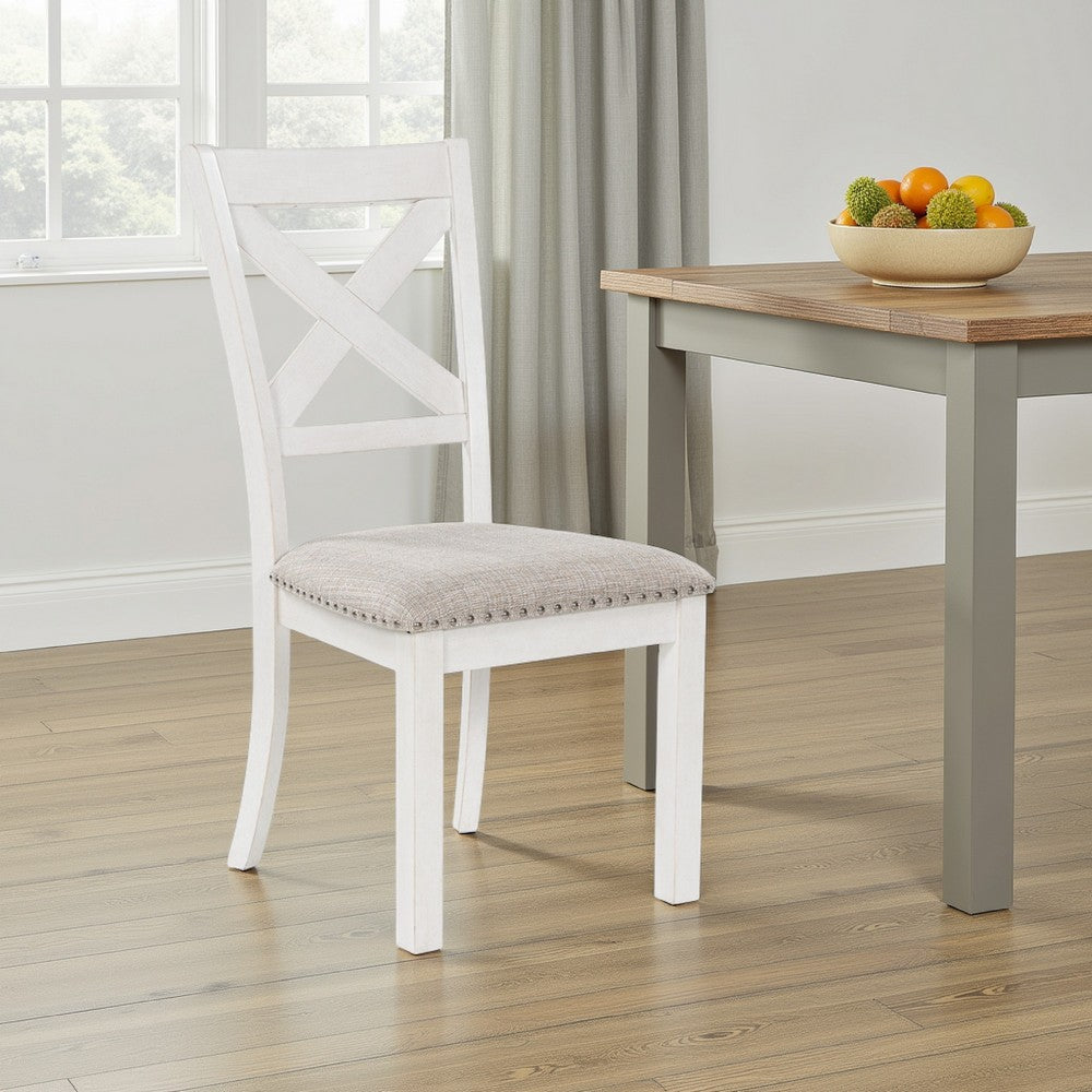 Lea Dining Side Chair Set of 2, Classic White Wood, Gray Polyester -BM329776