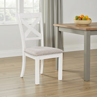 Lea Dining Side Chair Set of 2, Classic White Wood, Gray Polyester -BM329776