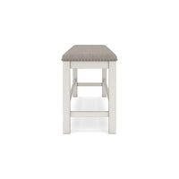 Lea Counter Height Dining Bench, Classic White Wood, Gray Polyester -BM329777