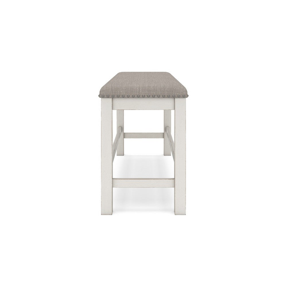 Lea Counter Height Dining Bench, Classic White Wood, Gray Polyester -BM329777