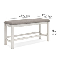 Lea Counter Height Dining Bench, Classic White Wood, Gray Polyester -BM329777