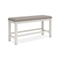 Lea Counter Height Dining Bench, Classic White Wood, Gray Polyester -BM329777