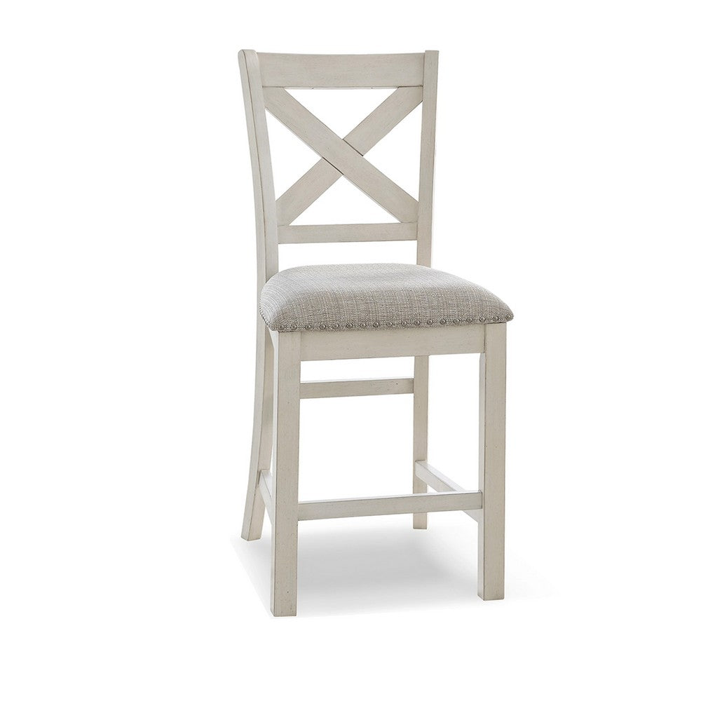 Lea Counter Height Chair Set of 2, White Solid Wood, Gray Polyester -BM329778