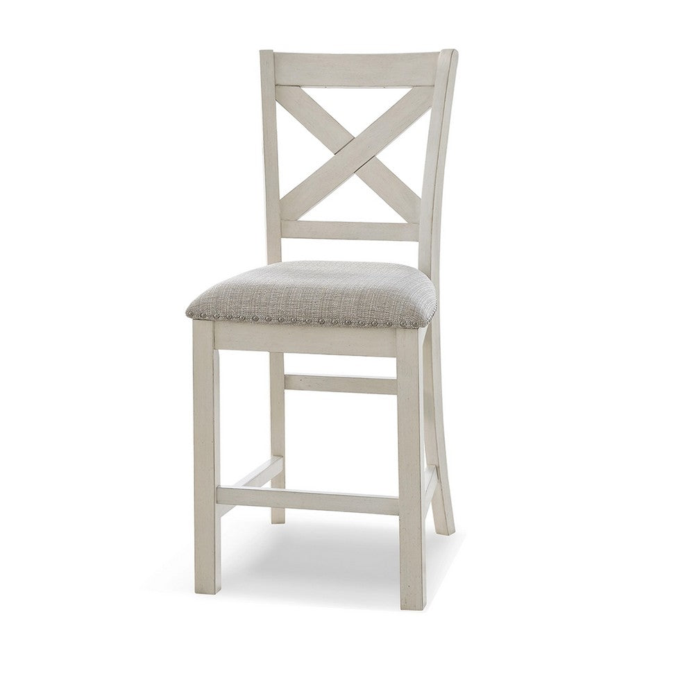 Lea Counter Height Chair Set of 2, White Solid Wood, Gray Polyester -BM329778