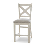 Lea Counter Height Chair Set of 2, White Solid Wood, Gray Polyester -BM329778