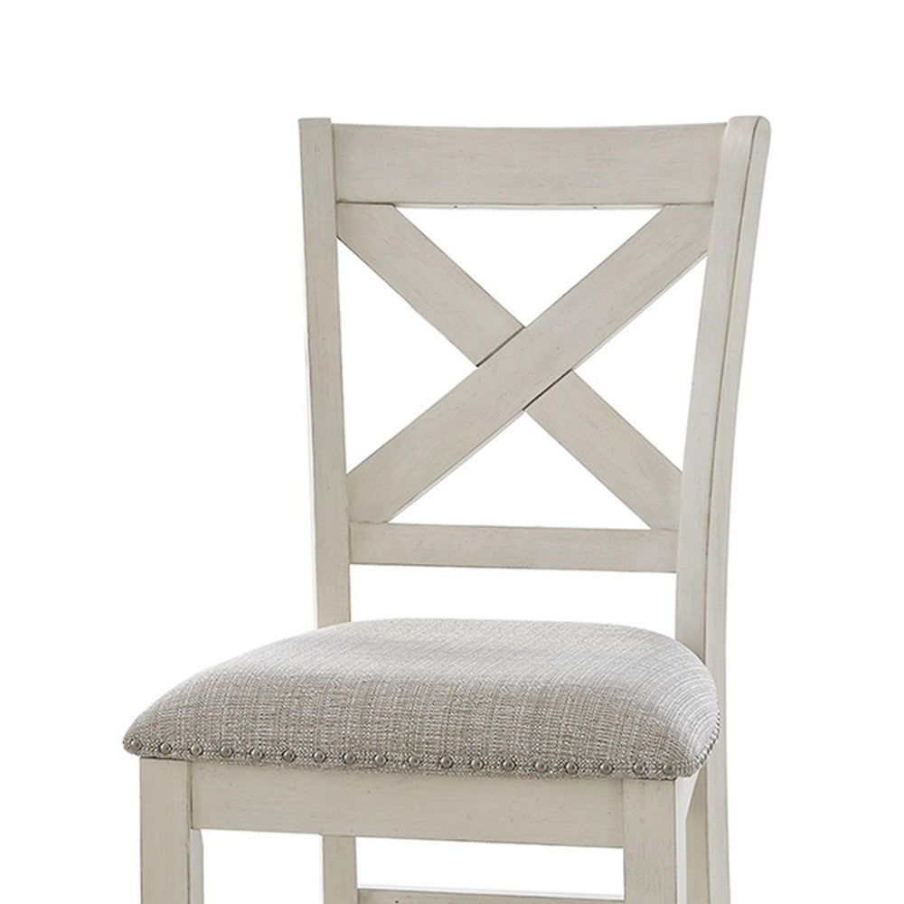 Lea Counter Height Chair Set of 2, White Solid Wood, Gray Polyester -BM329778
