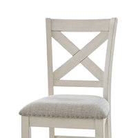 Lea Counter Height Chair Set of 2, White Solid Wood, Gray Polyester -BM329778