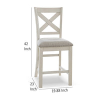 Lea Counter Height Chair Set of 2, White Solid Wood, Gray Polyester -BM329778