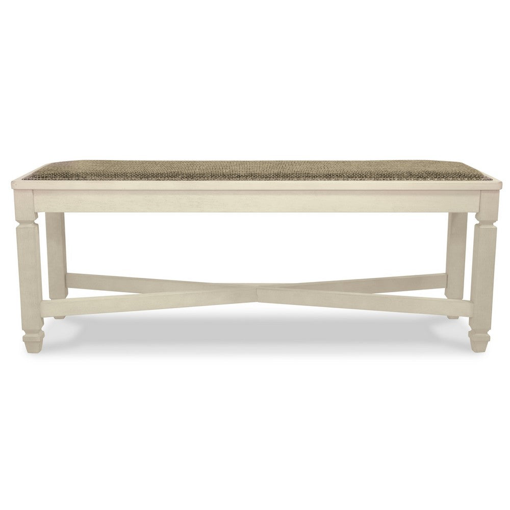 Bolan Large Dining Bench with Heavy Woven Fabric, White Wood, 50 Inch -BM329782