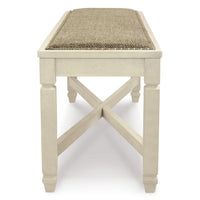 Bolan Large Dining Bench with Heavy Woven Fabric, White Wood, 50 Inch -BM329782