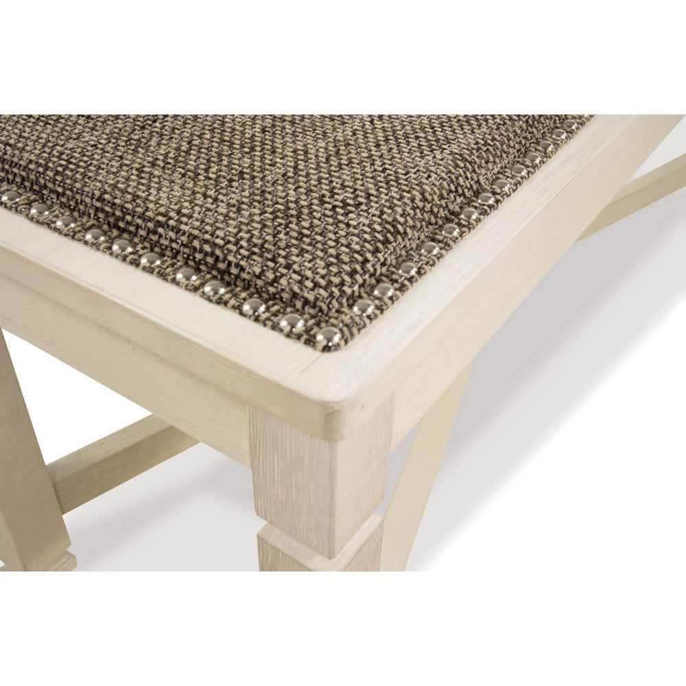 Bolan Large Dining Bench with Heavy Woven Fabric, White Wood, 50 Inch -BM329782