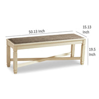 Bolan Large Dining Bench with Heavy Woven Fabric, White Wood, 50 Inch -BM329782