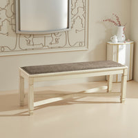 Bolan Large Dining Bench with Heavy Woven Fabric, White Wood, 50 Inch -BM329782