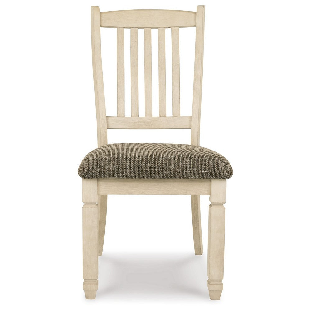 Bolan Dining Side Chair Set of 2 with Rake Back, Polyester, White Wood -BM329783