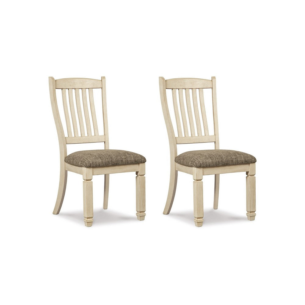 Bolan Dining Side Chair Set of 2 with Rake Back, Polyester, White Wood -BM329783