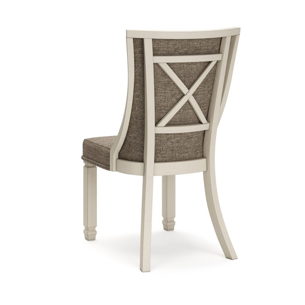 Bolan Dining Side Chair Set of 2, Lattice Back, Polyester, White Wood -BM329784
