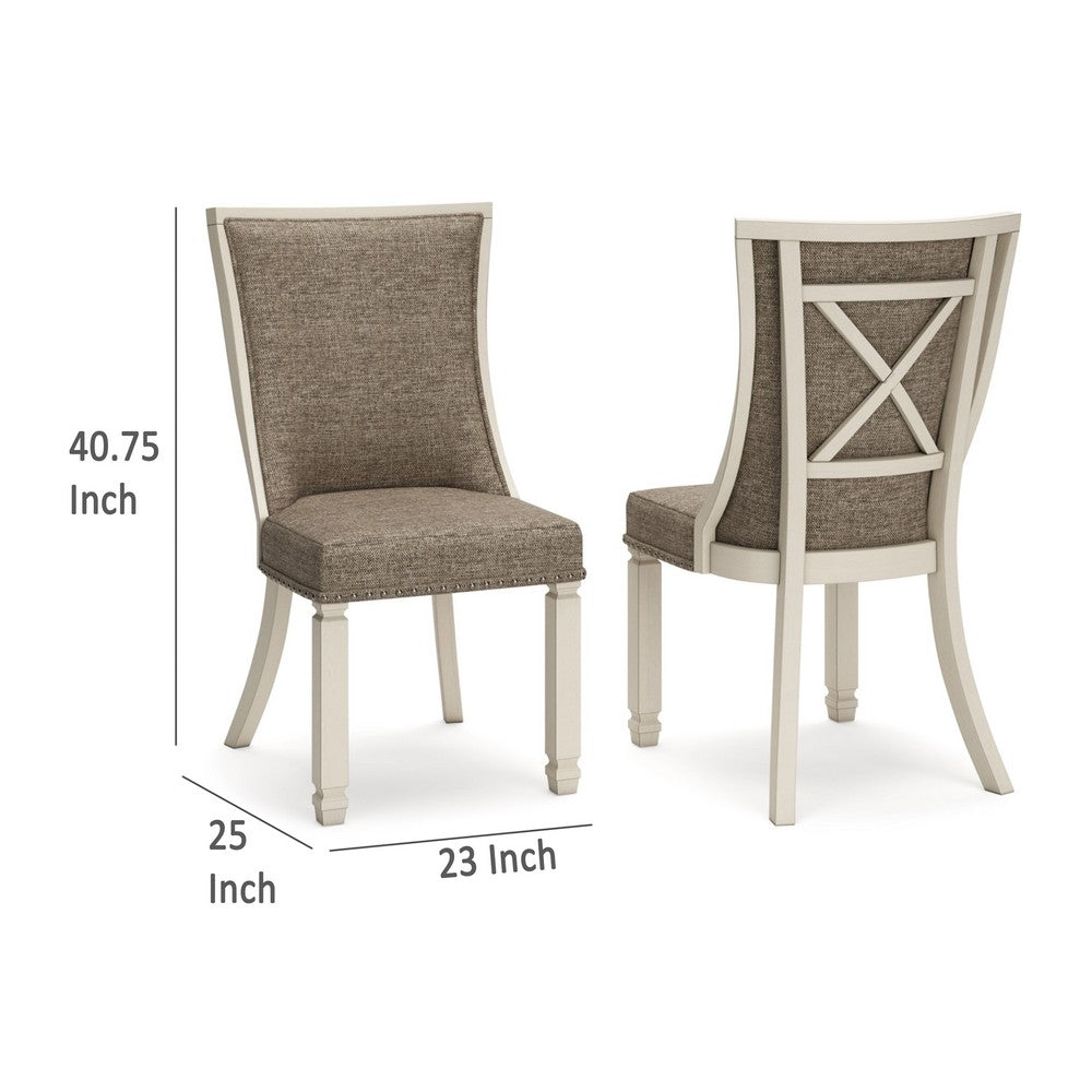 Bolan Dining Side Chair Set of 2, Lattice Back, Polyester, White Wood -BM329784